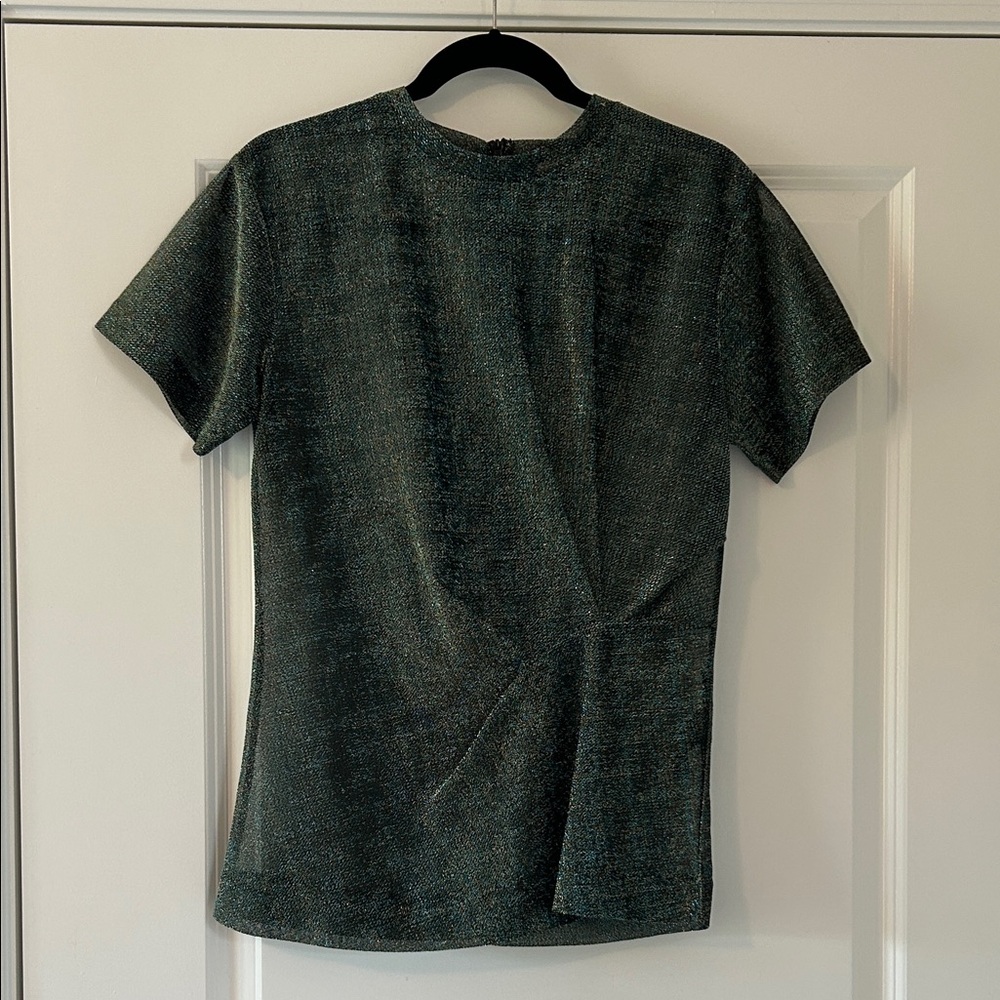 NWT By Malene Birger Forest Green/Gold Sheer Short Sleeve Tee